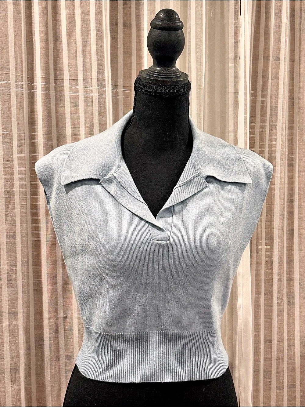 English Factory Cropped Collared Knit Tank Top in Light Blue Size XS Like New